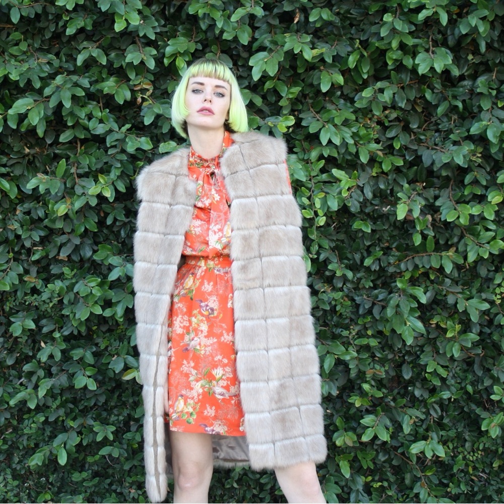 Tan Faux Fur Jacket Vest